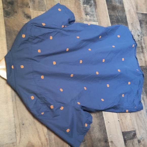 Abound Novelty Hamburger Print Navy Blue Short Sleeve Button up Shirt Large Men - Picture 9 of 13
